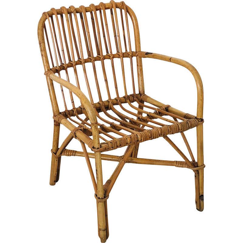 Vintage rattan armchair for children, Italy 1960