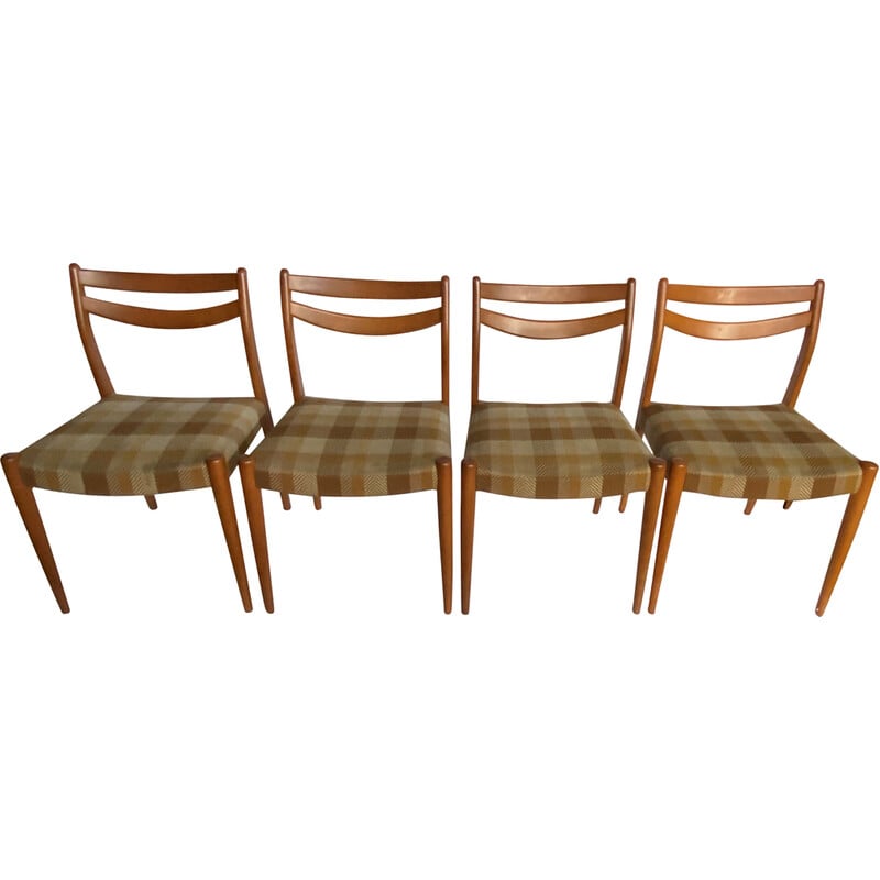 Lot de 4 chaises vintage en bois et tissu, 1960