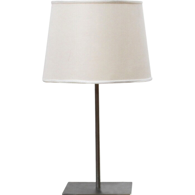 Vintage bedside lamp in chrome metal and beige cotton lampshade by Morosini