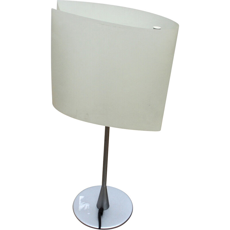 Lámpara de mesilla de noche vintage en metal cromado y papel blanco de Pierluigi Cerri para Fontana Arte