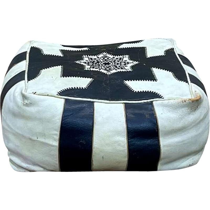 Vintage Berber leather pouf, 1970