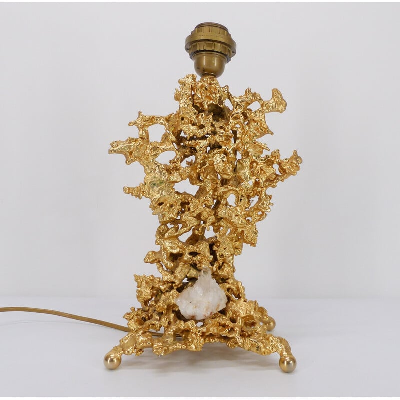 Vintage lamp base in exploded bronze and quartz by Claude Victor Boeltz, 1980