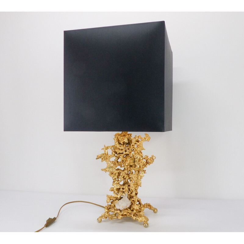 Vintage lamp base in exploded bronze and quartz by Claude Victor Boeltz, 1980