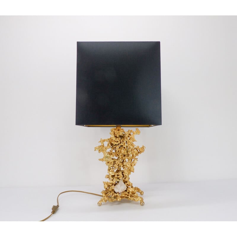 Vintage lamp base in exploded bronze and quartz by Claude Victor Boeltz, 1980