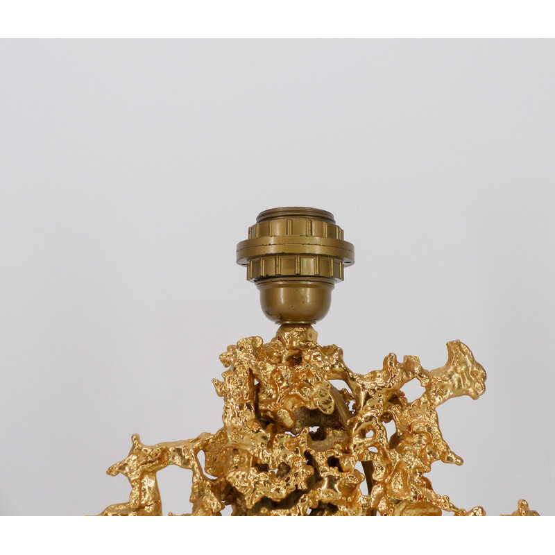 Pied de lampe vintage en bronze éclaté et quartz par Claude Victor Boeltz, 1980