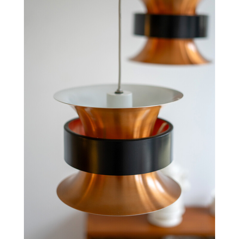 Pair of vintage copper-plated aluminum pendant lamp by Carl Thore for Granhaga, Sweden 1970