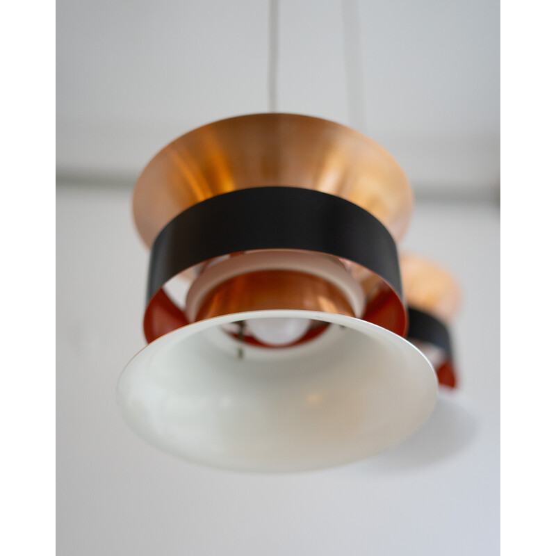 Pair of vintage copper-plated aluminum pendant lamp by Carl Thore for Granhaga, Sweden 1970