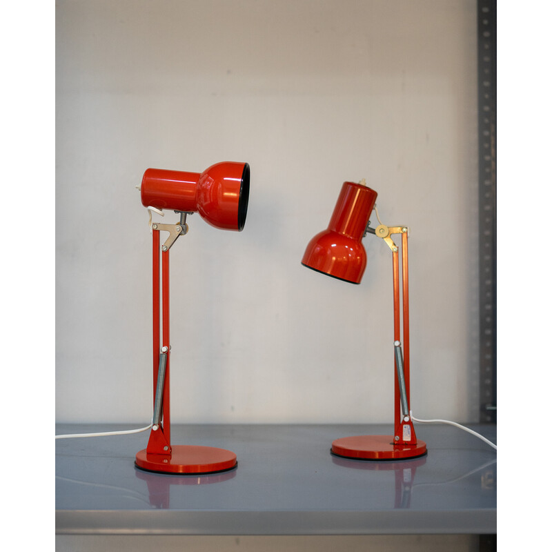 Vintage red table lamps by Lyskær Belysning, Denmark
