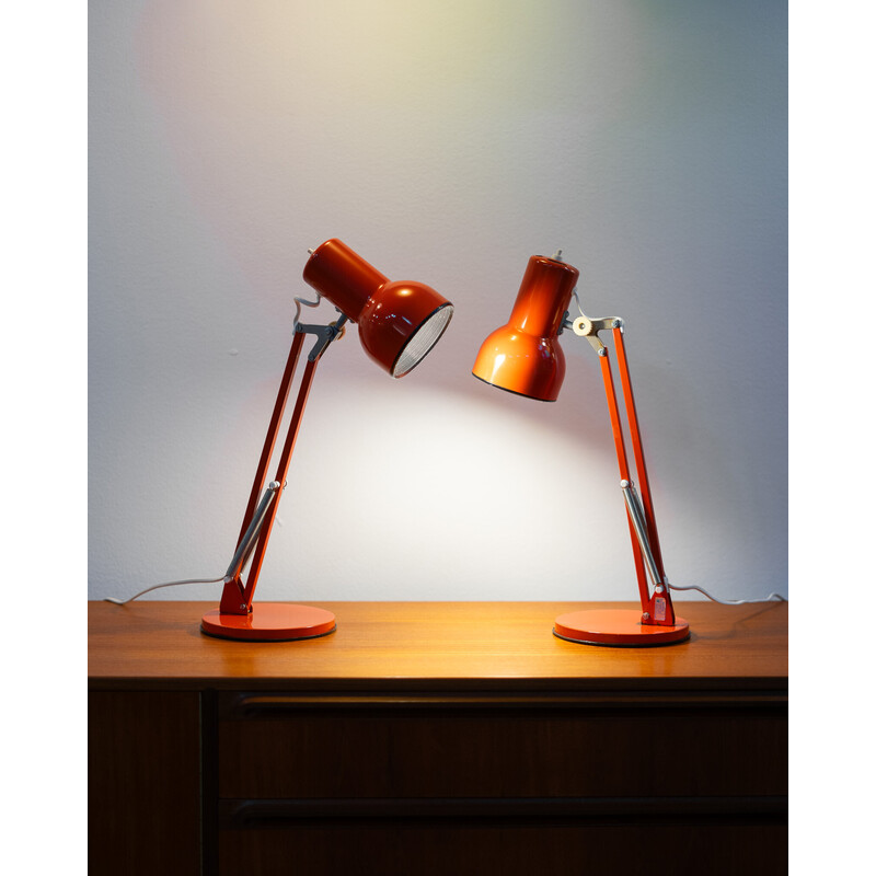 Vintage red table lamps by Lyskær Belysning, Denmark