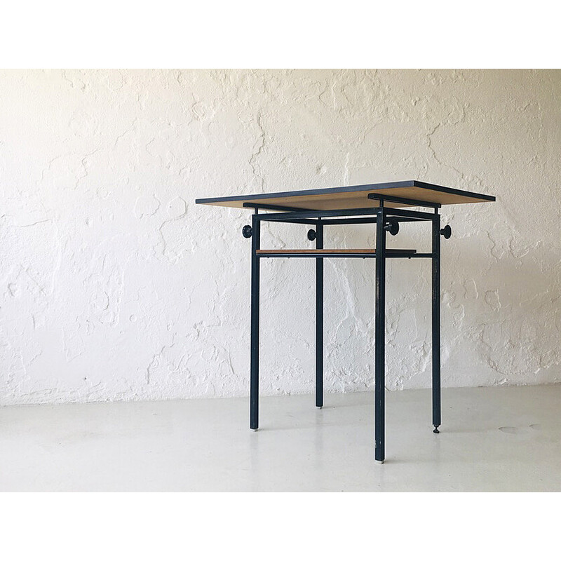 Bureau vintage en métal noir et formica pour Adico, Portugal 1970