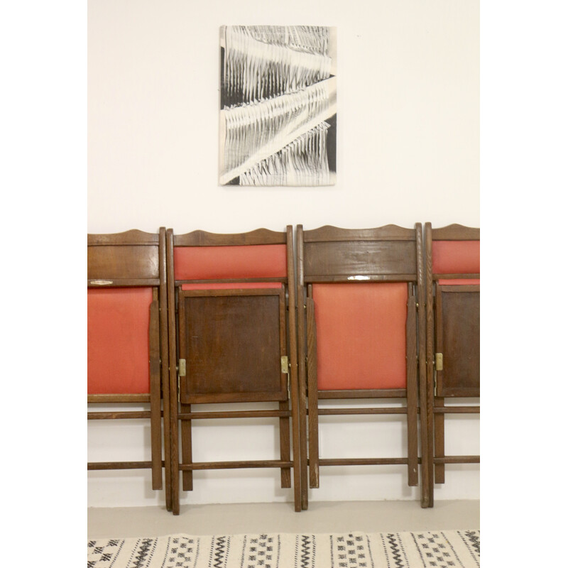 Set di 4 sedie pieghevoli in legno di cedro Art Deco vintage, Cina 1950