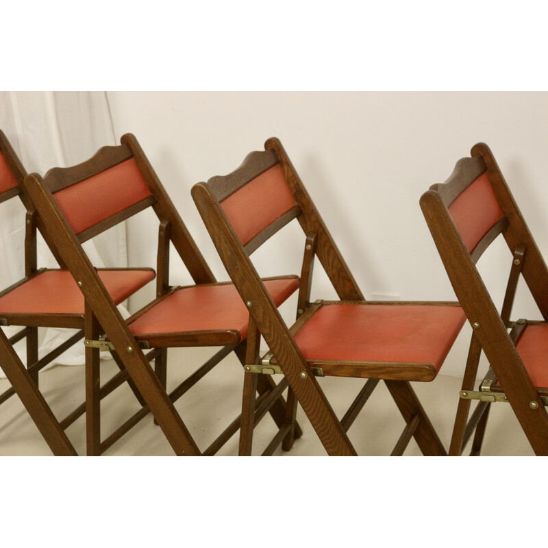 Set of 4 vintage Art Deco folding chairs in cedar wood, China 1950