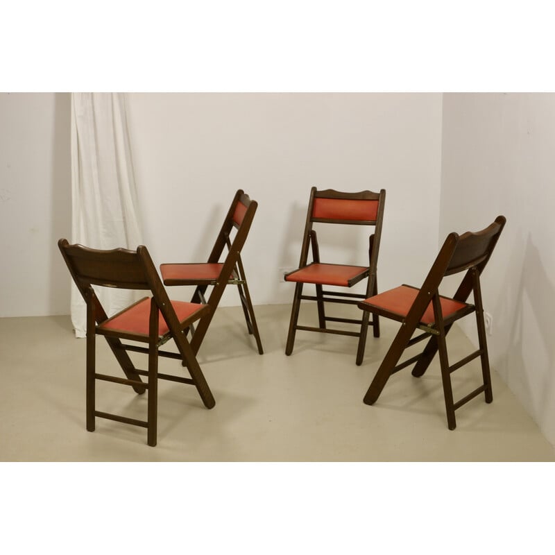 Juego de 4 sillas plegables Art Decó vintage de madera de cedro, China 1950