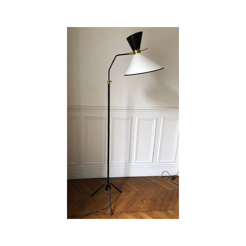 Vintage Diabolo floor lamp in wrought iron and brass, 1950