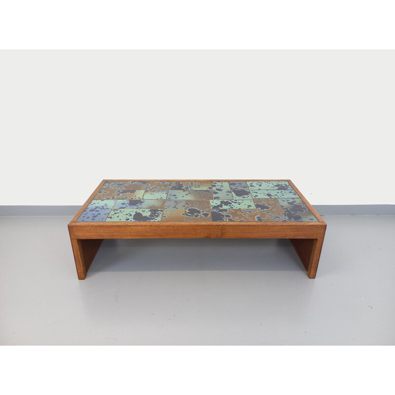 Vintage oak and ceramic coffee table, 1970