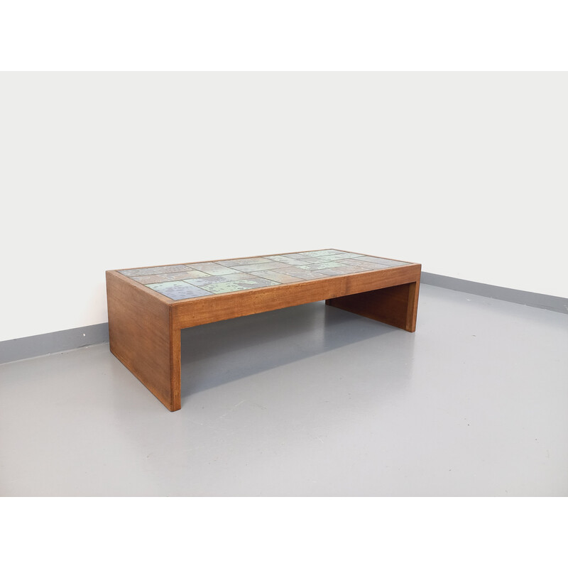 Table basse vintage en chêne et céramique, 1970