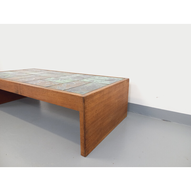 Vintage oak and ceramic coffee table, 1970