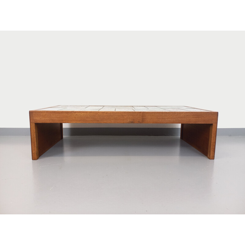 Table basse vintage en chêne et céramique, 1970