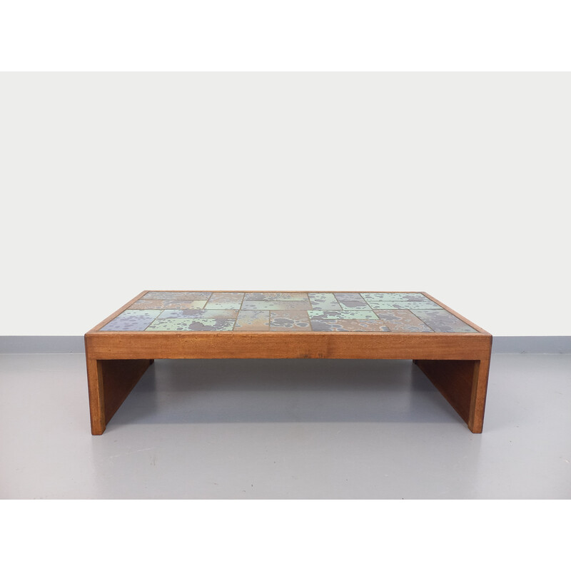 Table basse vintage en chêne et céramique, 1970