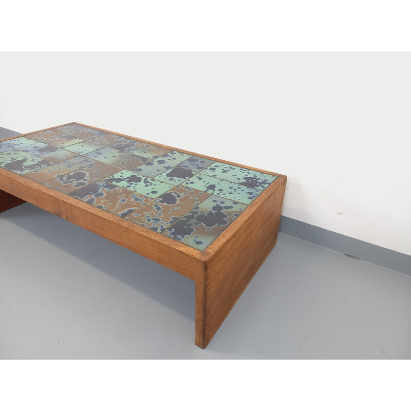 Vintage oak and ceramic coffee table, 1970