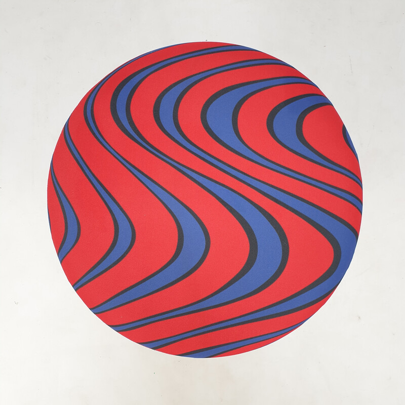 Vintage Champignon poef in blauwe en rode Momentum stof van Pierre Paulin voor Artifort, 1960