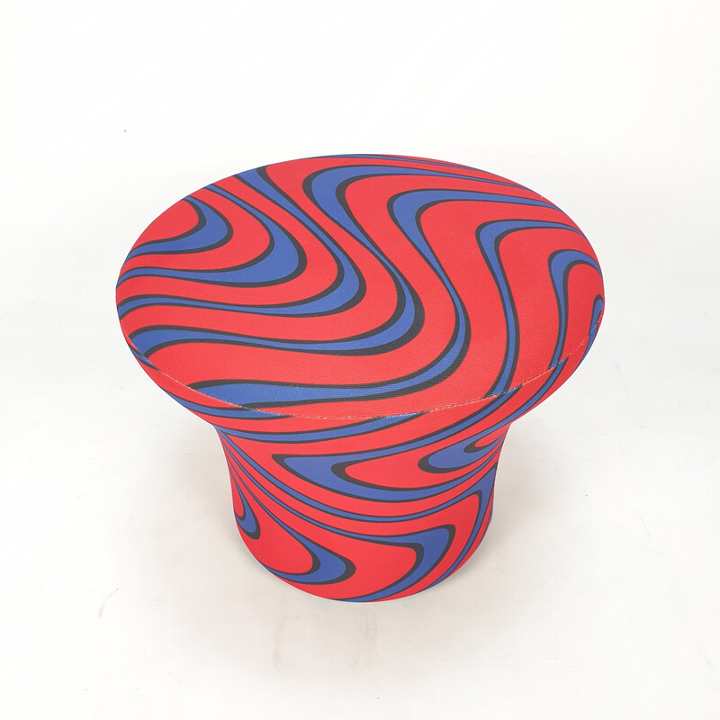 Pouf vintage Champignon en tissu Momentum bleu et rouge par Pierre Paulin pour Artifort, 1960