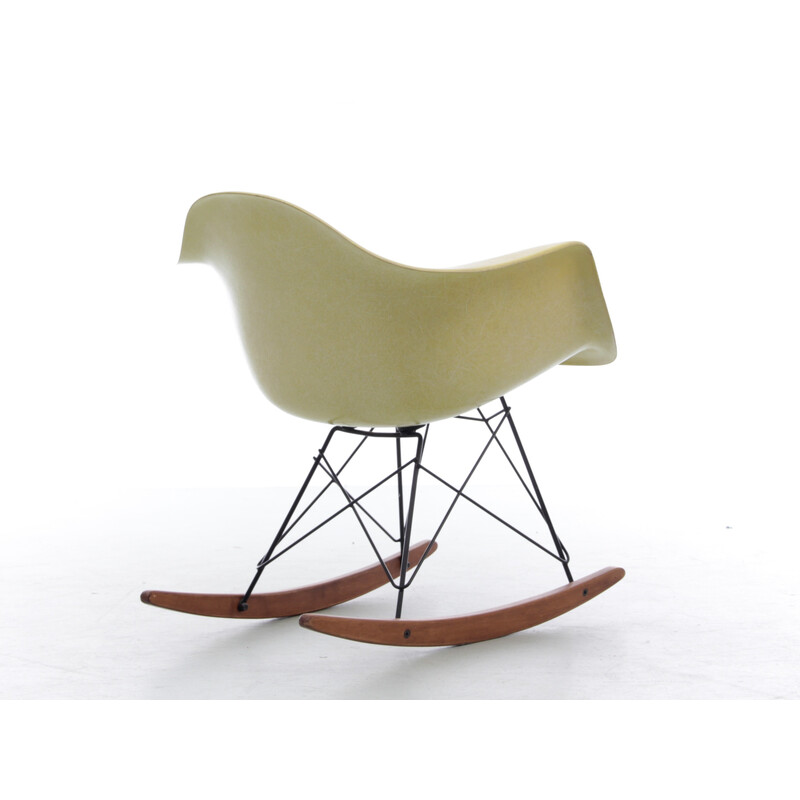 Vintage "Rar" rocking chair in yellow fiberglass by Charles Eames, 1950