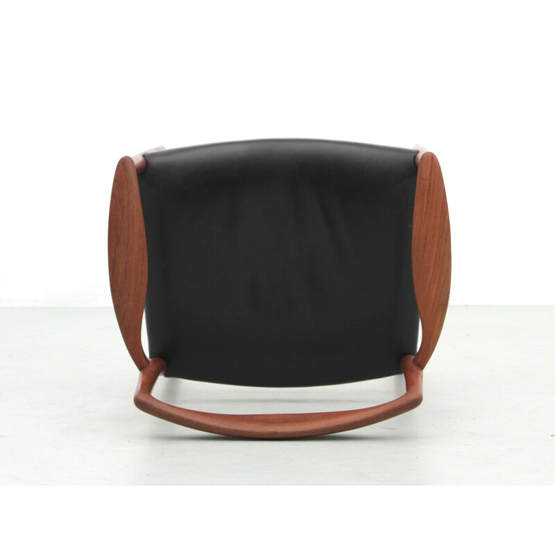 Vintage teak and black leather armchair by Kai Lyngfeldt-Larsen for Søren Willadsen