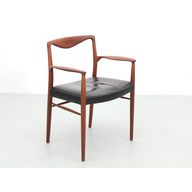Vintage teak and black leather armchair by Kai Lyngfeldt-Larsen for Søren Willadsen