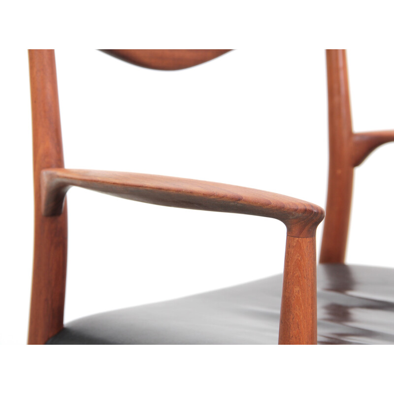 Vintage teak and black leather armchair by Kai Lyngfeldt-Larsen for Søren Willadsen