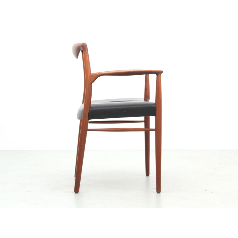 Vintage teak and black leather armchair by Kai Lyngfeldt-Larsen for Søren Willadsen