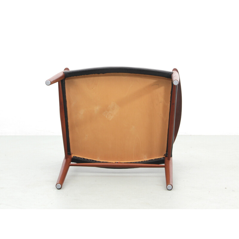 Vintage teak and black leather armchair by Kai Lyngfeldt-Larsen for Søren Willadsen