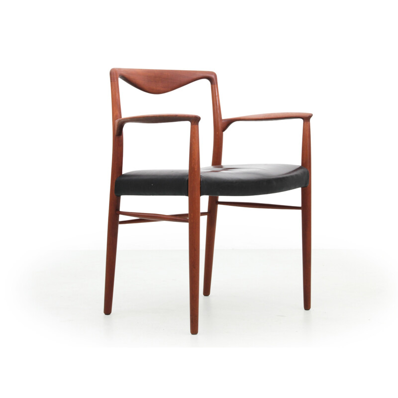 Vintage teak and black leather armchair by Kai Lyngfeldt-Larsen for Søren Willadsen