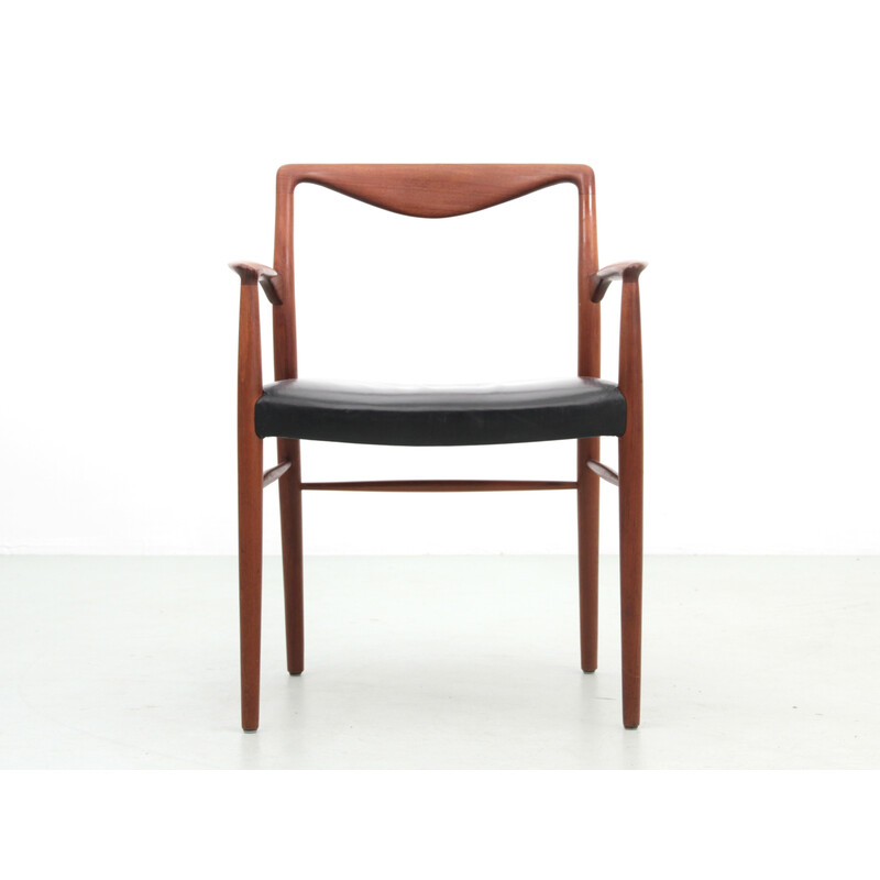 Vintage teak and black leather armchair by Kai Lyngfeldt-Larsen for Søren Willadsen