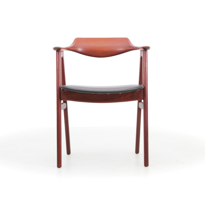 Vintage office armchair in teak and black leather by Erik Kirkegaard for Hong Stolefabrik