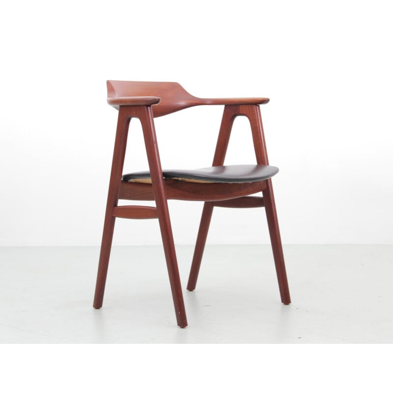 Vintage office armchair in teak and black leather by Erik Kirkegaard for Hong Stolefabrik