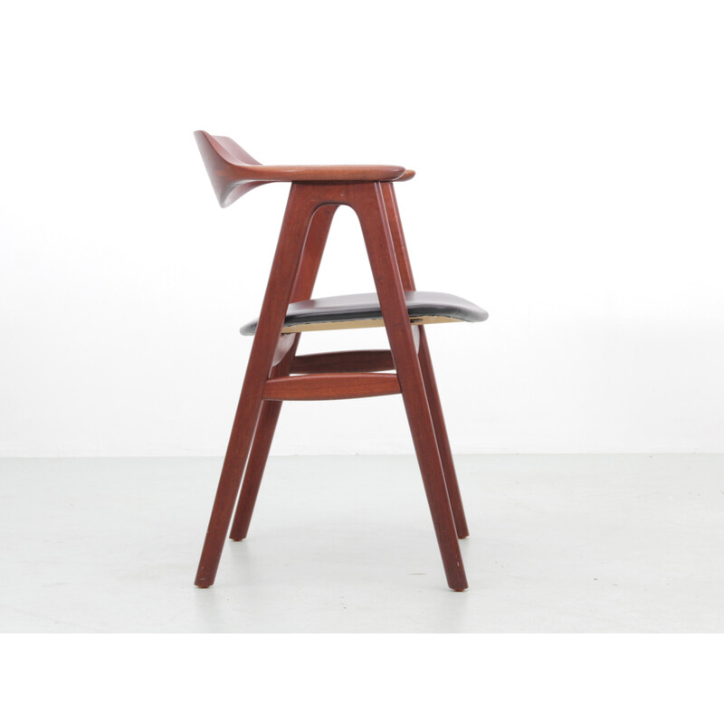 Vintage office armchair in teak and black leather by Erik Kirkegaard for Hong Stolefabrik