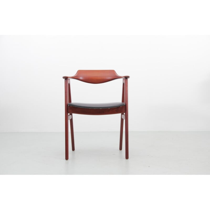 Vintage office armchair in teak and black leather by Erik Kirkegaard for Hong Stolefabrik