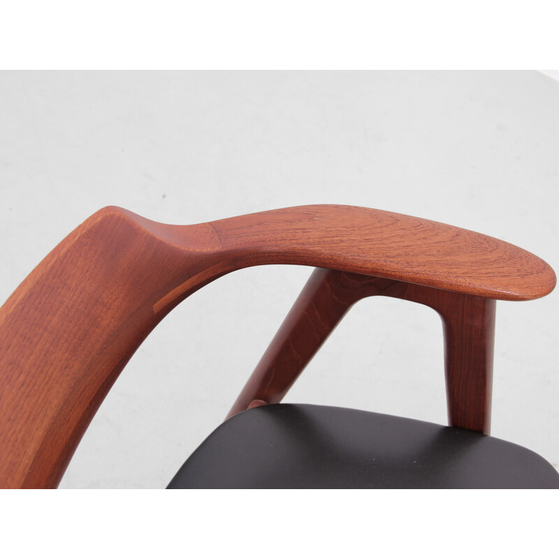 Vintage office armchair in teak and black leather by Erik Kirkegaard for Hong Stolefabrik