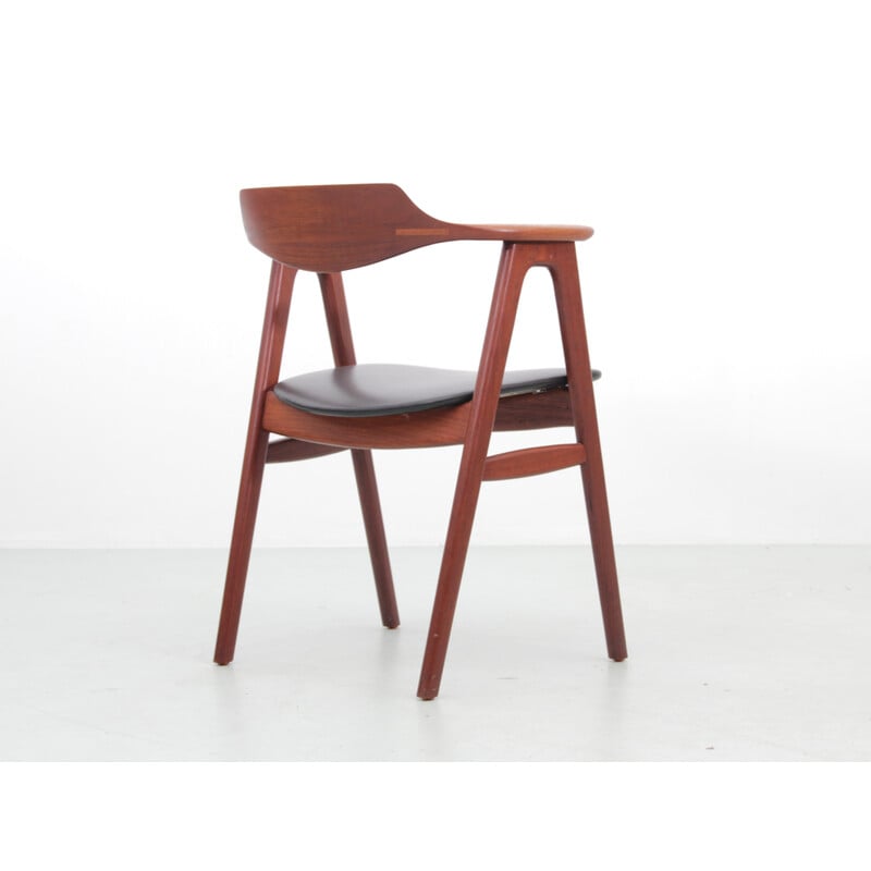 Vintage office armchair in teak and black leather by Erik Kirkegaard for Hong Stolefabrik