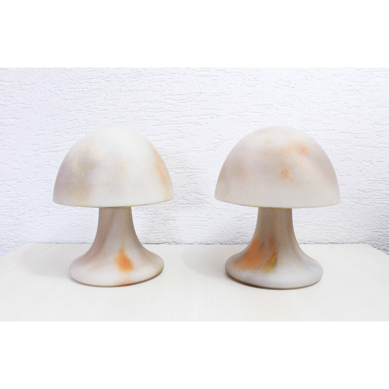 Pair of vintage mushroom lamps in glass paste for Limburg, Germany 1970