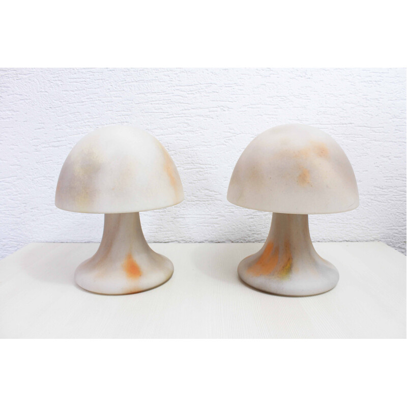 Pair of vintage mushroom lamps in glass paste for Limburg, Germany 1970