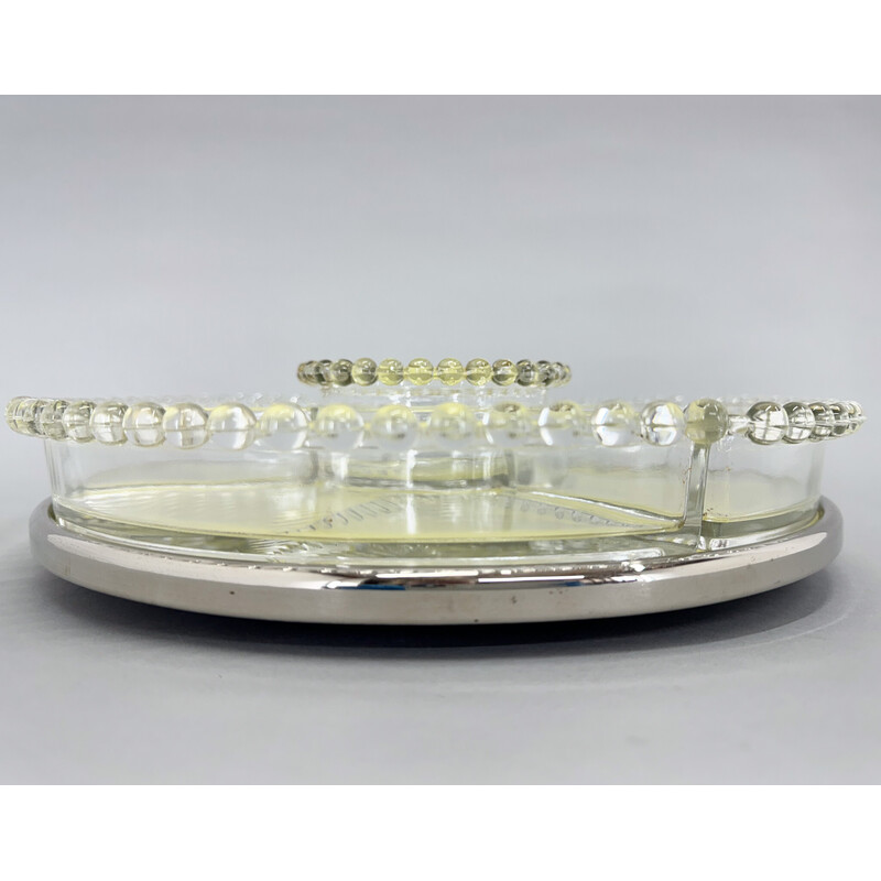 Vintage Art Deco rotating chrome and glass tray, 1930