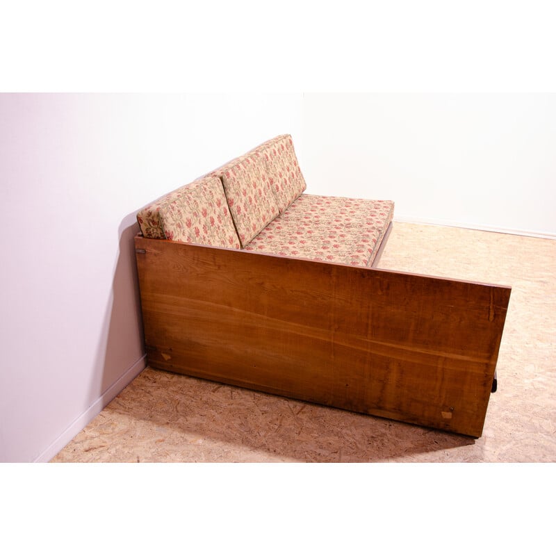 Vintage walnut veneer sofa bed by Jindřich Halabala for Up Závody, Czechoslovakia 1950