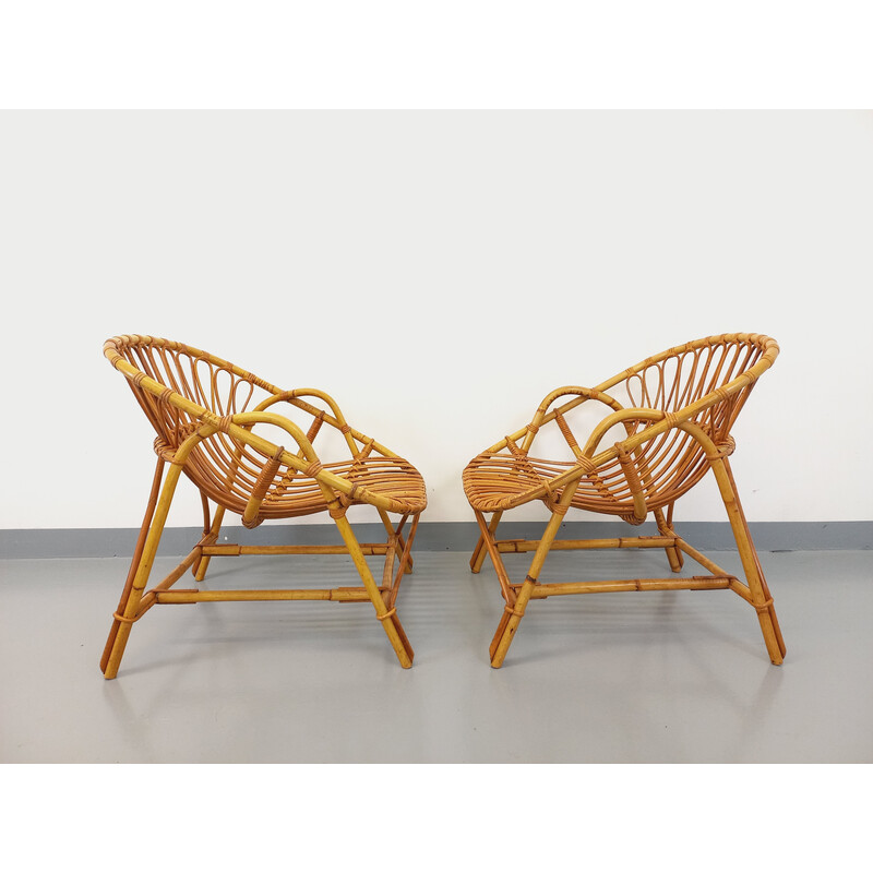 Paire de fauteuils vintage en rotin, 1960