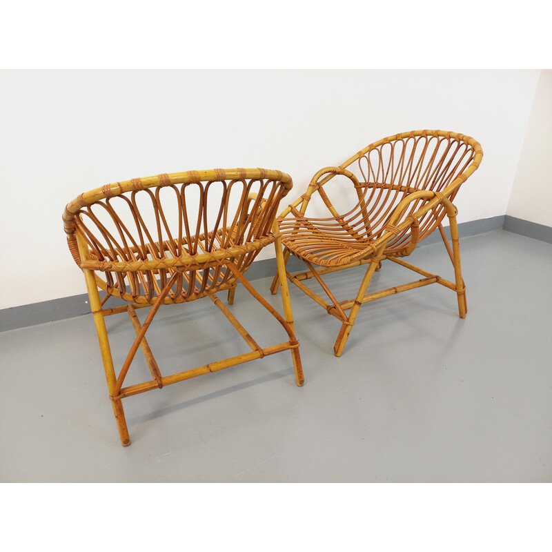 Pair of vintage rattan armchairs, 1960