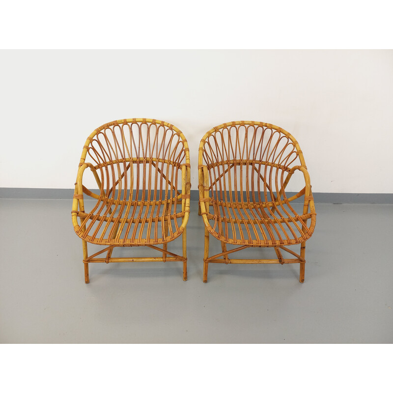 Paar vintage rotan fauteuils, 1960