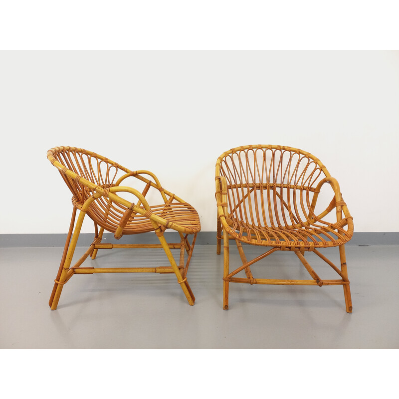 Paar vintage rotan fauteuils, 1960
