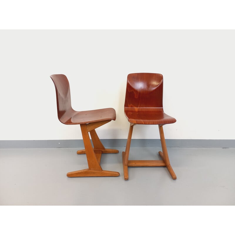 Coppia di sedie vintage in legno curvato e faggio per ASS Schulmöbel Pagholz Thur-Op-Seat, Germania 1960