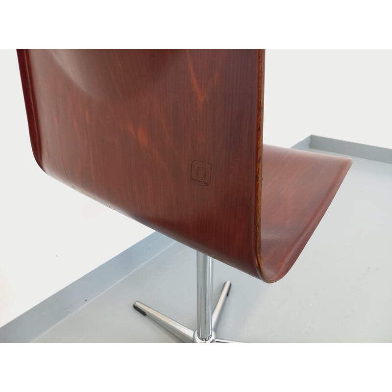 Vintage-Drehstuhl aus gebogenem Holz und verchromtem Metall für ASS Schulmöbel Pagholz Thur-Op-Seat, Deutschland 1960